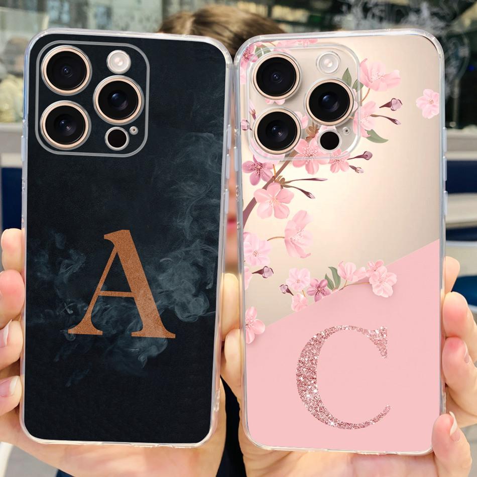 Для iPhone 16 Pro Max iPhone16 Pro Модный чехол с инициалом Для iPhone 16Pro 16ProMax Прозрачный ТПУ Мягкий силиконовый чехол для телефона