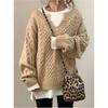 Women's Solid Color Casual Knit Sweater Loose Casual V-Neck Top