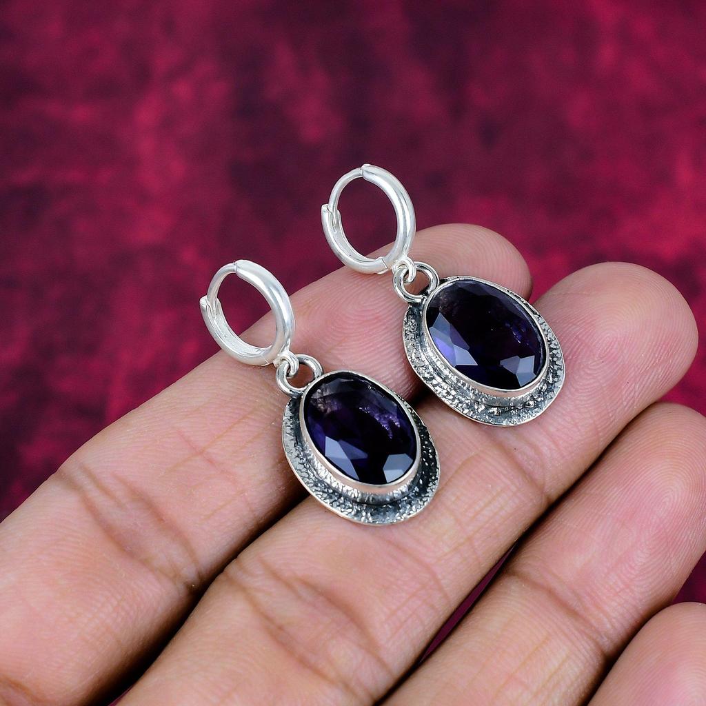 Серьги с иолитом, 925 пробы, сплошные серебряные серьги, ювелирные изделия ручной работы с драгоценными камнями, подарки для жены, абсолютно новые серьги