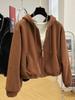 Осенняя однотонная винтажная повседневная теплая куртка женская, новый дизайн, ретро-пальто с капюшоном, на молнии, эстетичная, элегантная, свободная, женская верхняя одежда