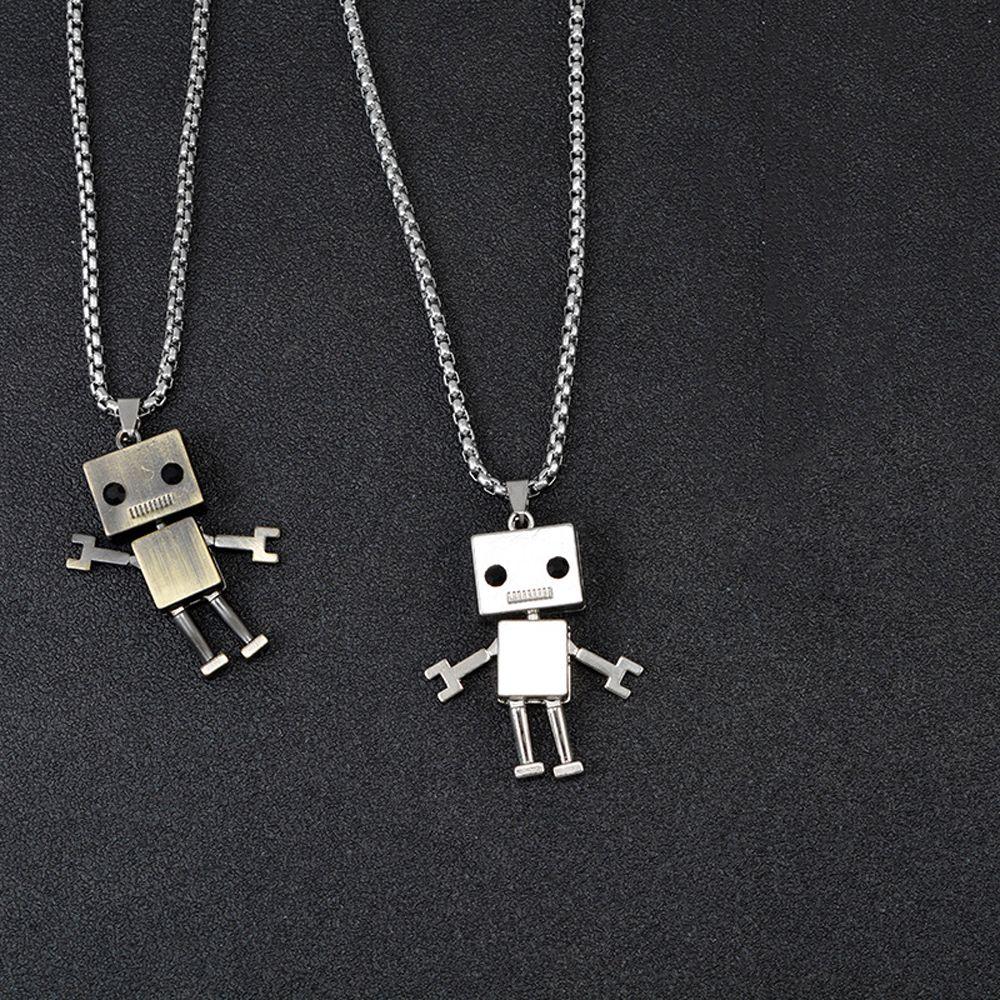 Industry Unisex Stainless Steel Metal Pendant Choker Robot Necklace Birthday Present Man Necklace