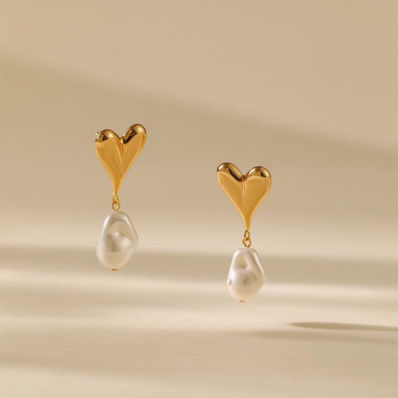 Elegant Romantic Heart Shaped Pearl Inlaid Earrings Fashion Jewelry For Women