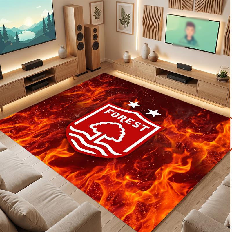 Nottingham Forest Football Print Crystal Velvet Rug, Comfortable Water Absorbent Non Slip Indoor Floor Carpet