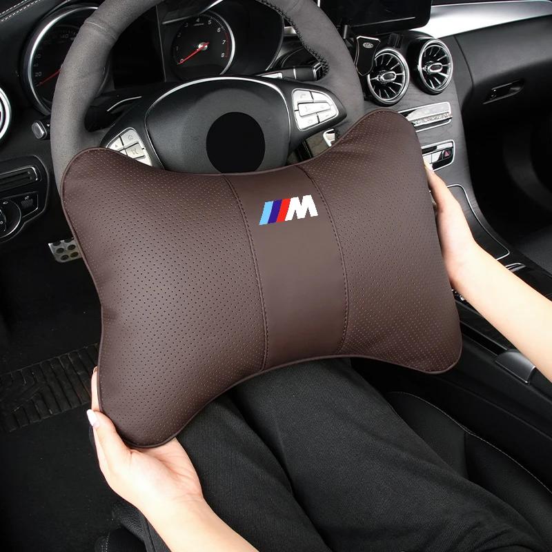LRPOS1 New 2025 Leather Car Seat Headrest Memory Foam Comfort Neck Pillow Auto Interiors For BMW M X1 X3 X5 F30 F10 E90 F20 E46 E60 E70