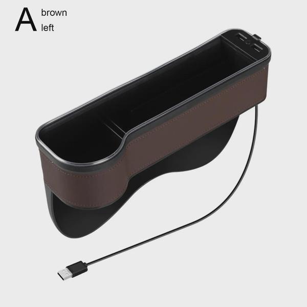 1pcs New Car Crevice Storage Box with 2 USB Charger Colorful LED Seat Gap Slit Pocket Seat Organizer Card Phone Bottle Cups Holder