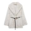 Women Fuzzy Fleece Short Jacket Solid Color Warm Plush Coat Long Sleeve Casual Outerwear