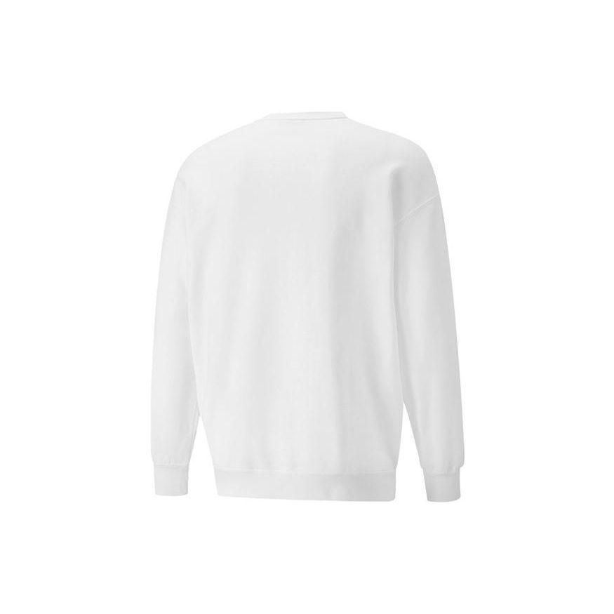 Puma Solid Color Logo Print Crew Neck Sweatshirt Unisex Tops White 535382-02