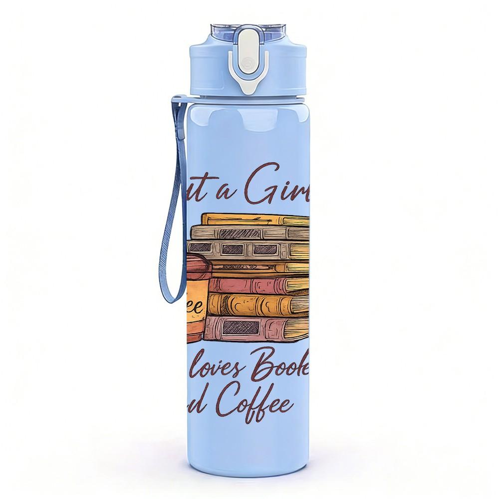 1PC Just A Girl Book Coffee Art 750ml Color Plastic Sports Water Bottle Leakproof Flip Straw Lid Suitable for Sports Office Home Use