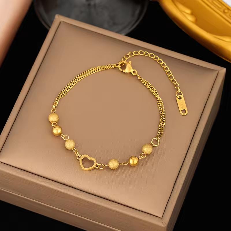 Stainless Steel Butterfly Bracelet Gold Steel Retro Love Heart Double-layer Chain Bracelet