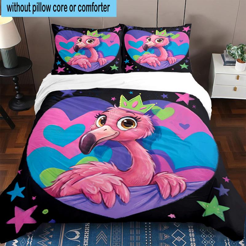 Magical Flamingo Sky 3pcs Bedding,Including 1pc Duvet Cover And 2pcs Pillowcases Perfect for Christmas,Ideal for Bedroom, Dormitory