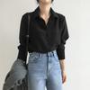 Chiffon Shirt Women's Autumn Korean Version Loose Slimming Base Shirt Black Professional OL Versatile Top Trendy