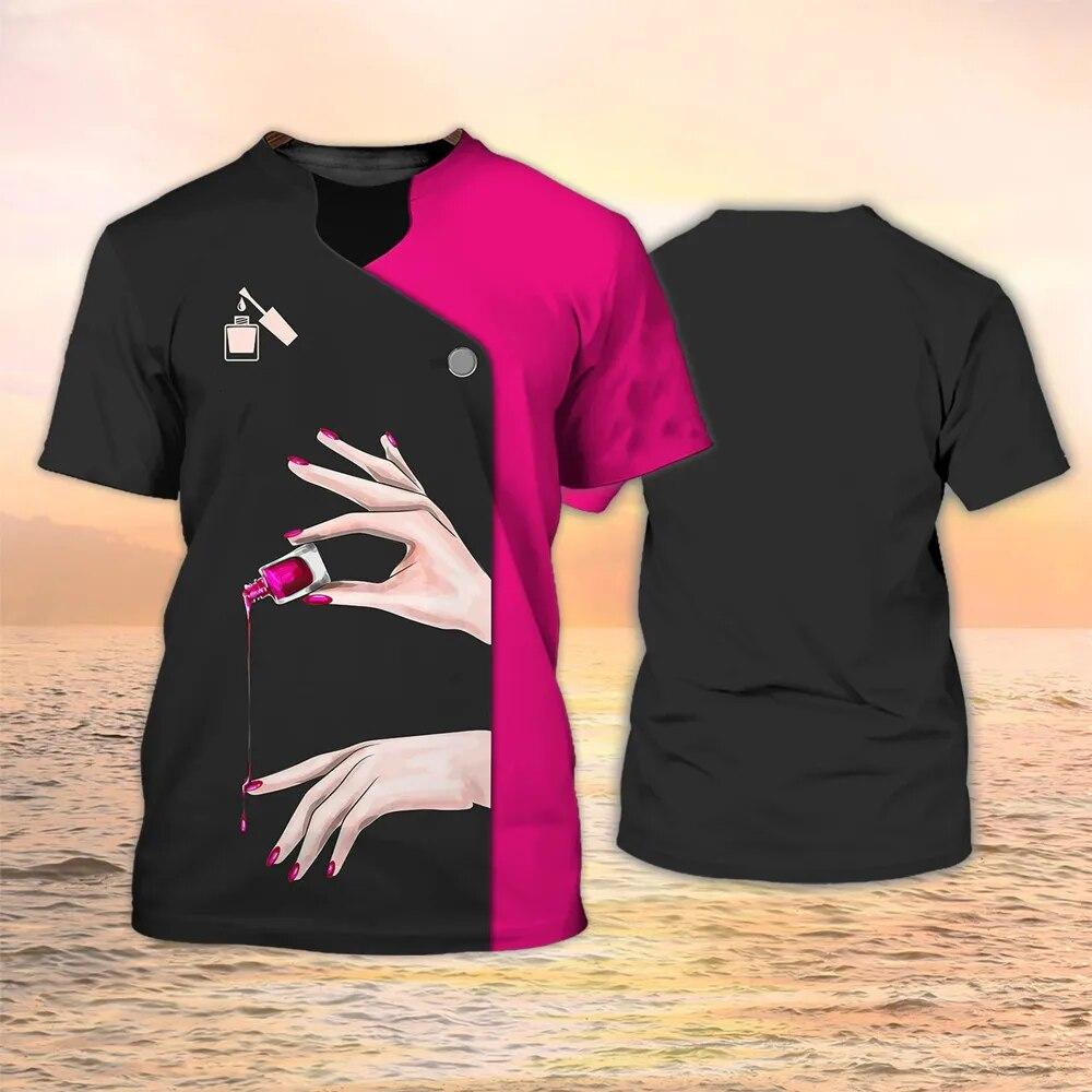 Newest Summer Fashion Women‘s T-shirt Nail Technician Personalized Tops 3d Print T Shirt Unisex Casual Nails Shirt Uniform