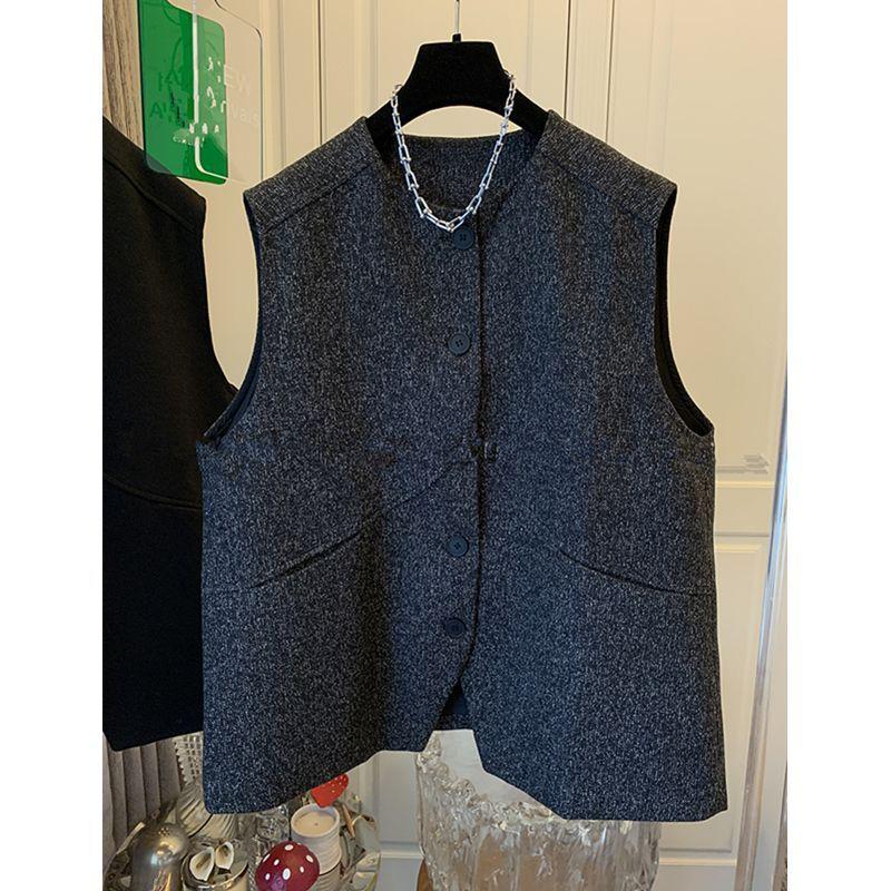 Шикарный осенний свободный жилет твидовый жилет длинное пальто без рукавов модная верхняя одежда