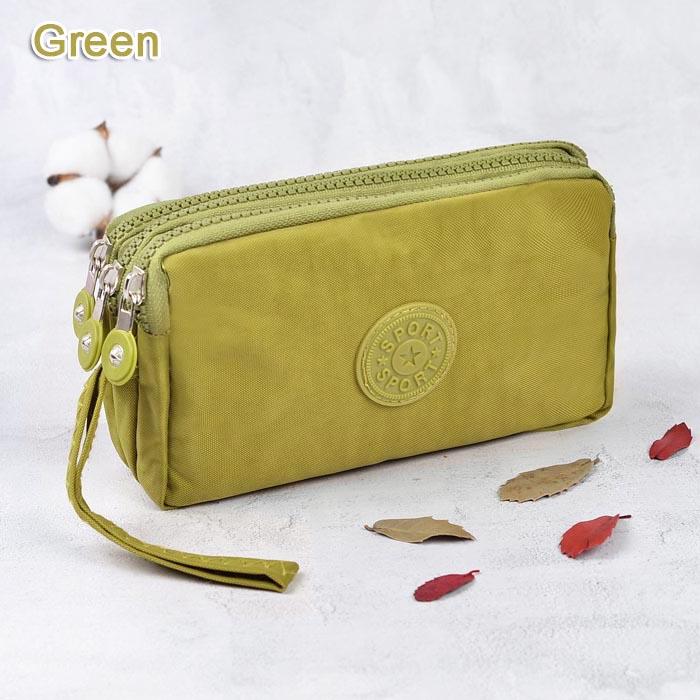 Solid Color Coin Purse Women Handbag Small Wallet Wrinkle Fabric Phone Purse Three Zippers Portable Make Up Bag