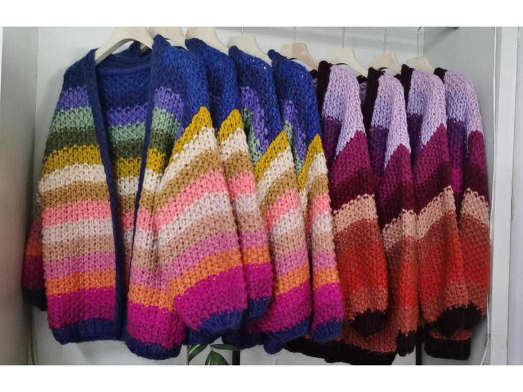 Women's Handmade Chunky Knit Rainbow Stripe Cardigan