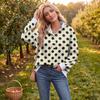 Women's Casual Polka Dot Long Sleeve Top with Lapel Collar for Everyday Wear