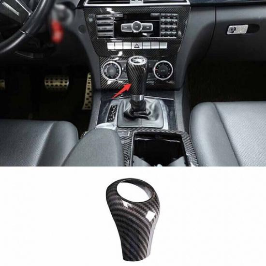 Carbon Fiber For Benz C-Class Central Console Gear Shift 2004-14 Knob Cover Trim
