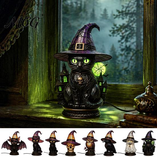 Vintage Style Table Lamp Witch Hat Lamp, Stained LED Light, Halloween with Warm Glow, Gothic Reading Nook Decor Night Light for Bedroom Mantel