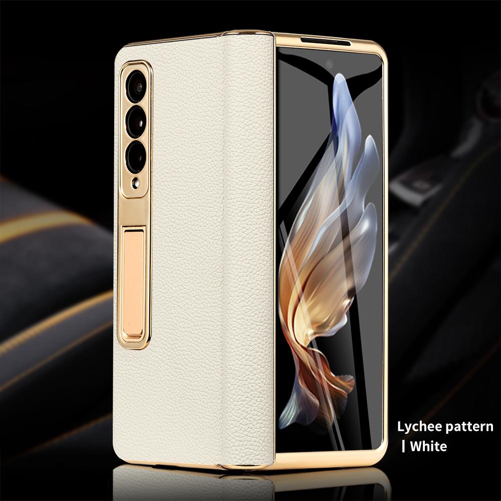 Кожаный чехол для телефона Samsung Galaxy Z Fold 6 5 4 3 Fold6 Fold5 с позолоченным магнитным шарниром и подставкой, задняя крышка с зеркальной пленкой