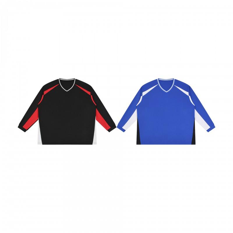BK Colorblock Mesh Panel 260G Breathable Quick Dry V-Neck Long Sleeve Loose Soccer Jersey Men