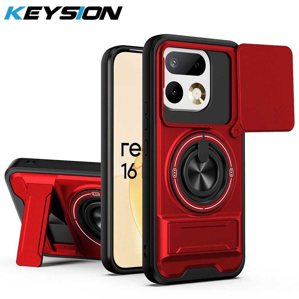 KEYSION Магнитный чехол для телефона Realme 16 Pro 5G 16 Pro+ 5G Защита камеры сдвижной Подставка-кольцо Ударопрочная задняя крышка