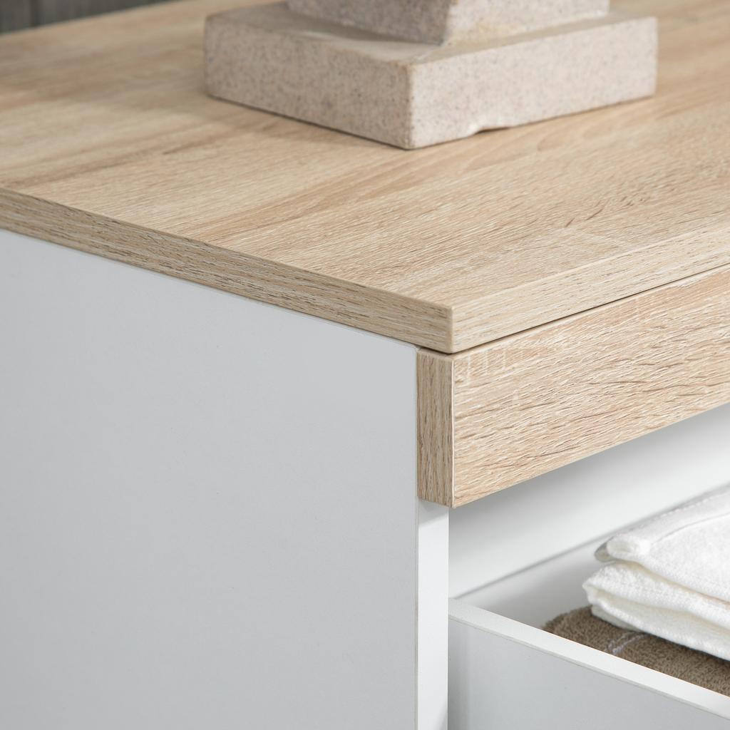 Chest of 5 Drawers Minimal in Wood, 80x40x109 cm, White and Oak Color