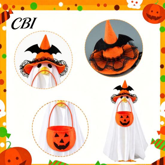 Holiday Party Goose Decoration Halloween Ghost Costume, Wizard Hat, Cape, Pumpkin Candy Non-woven Fabric Bag, Outdoor Yard for Statue or Garden