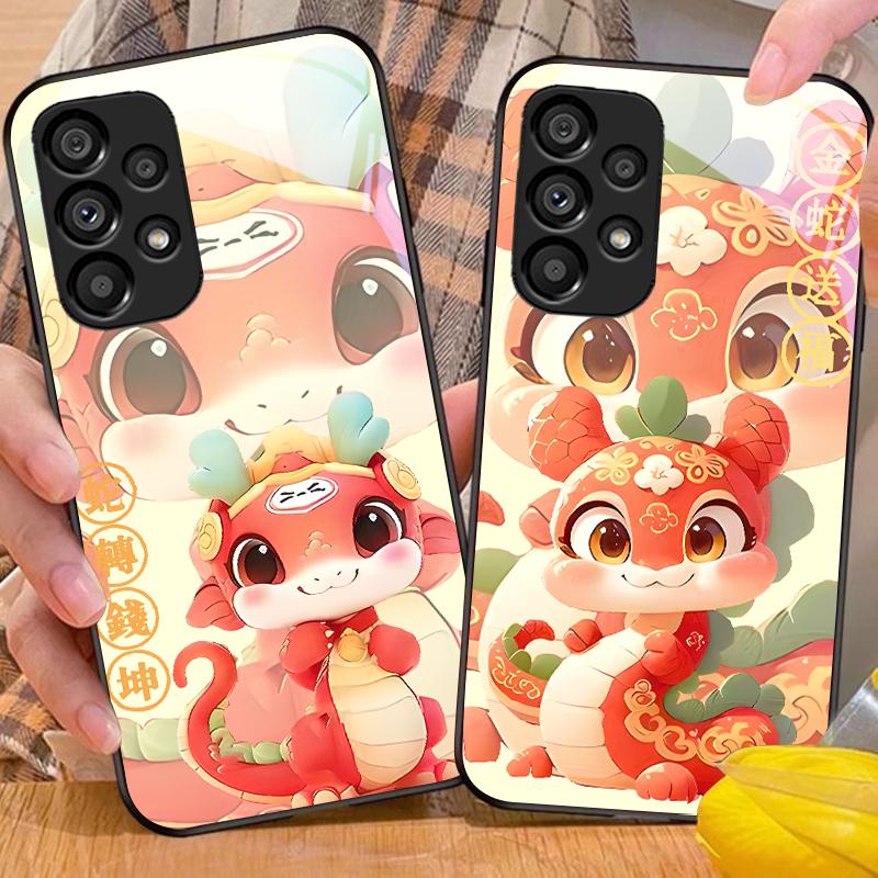 Новый мультяшный змей для Samsung Galaxy S10 20 Plus 21 FE 22 23 24 FE 25 Ultra черный чехол для телефона из закаленного стекла твердый чехол