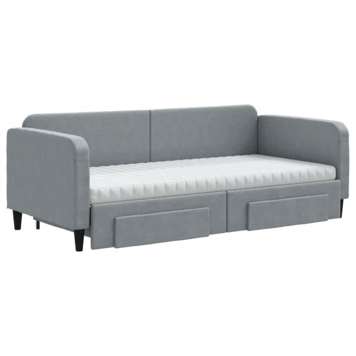 VidaXL Daybed with Trundle and Drawers Light Grey 90x200 Cm Fabric 3196870