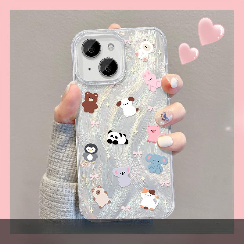 Подходит для Apple 15 Чехол для мобильного телефона Летний Iphone14promax Милая мультяшная подставка с животными 13 перьев пряжи 12 больших отверстий