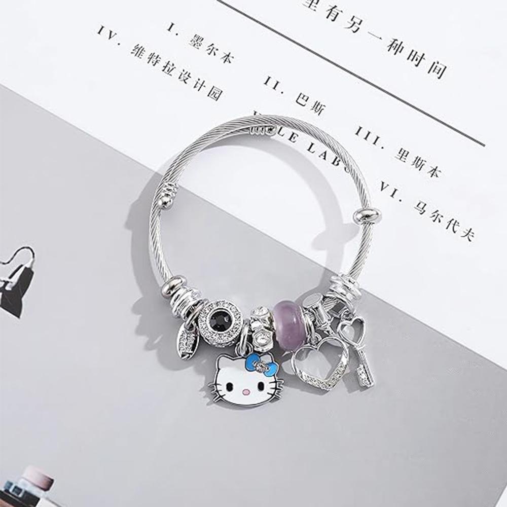 Браслет Hello Kitty в стиле Y2K, регулируемый браслет-манжета из нержавеющей стали ко Дню святого Валентина