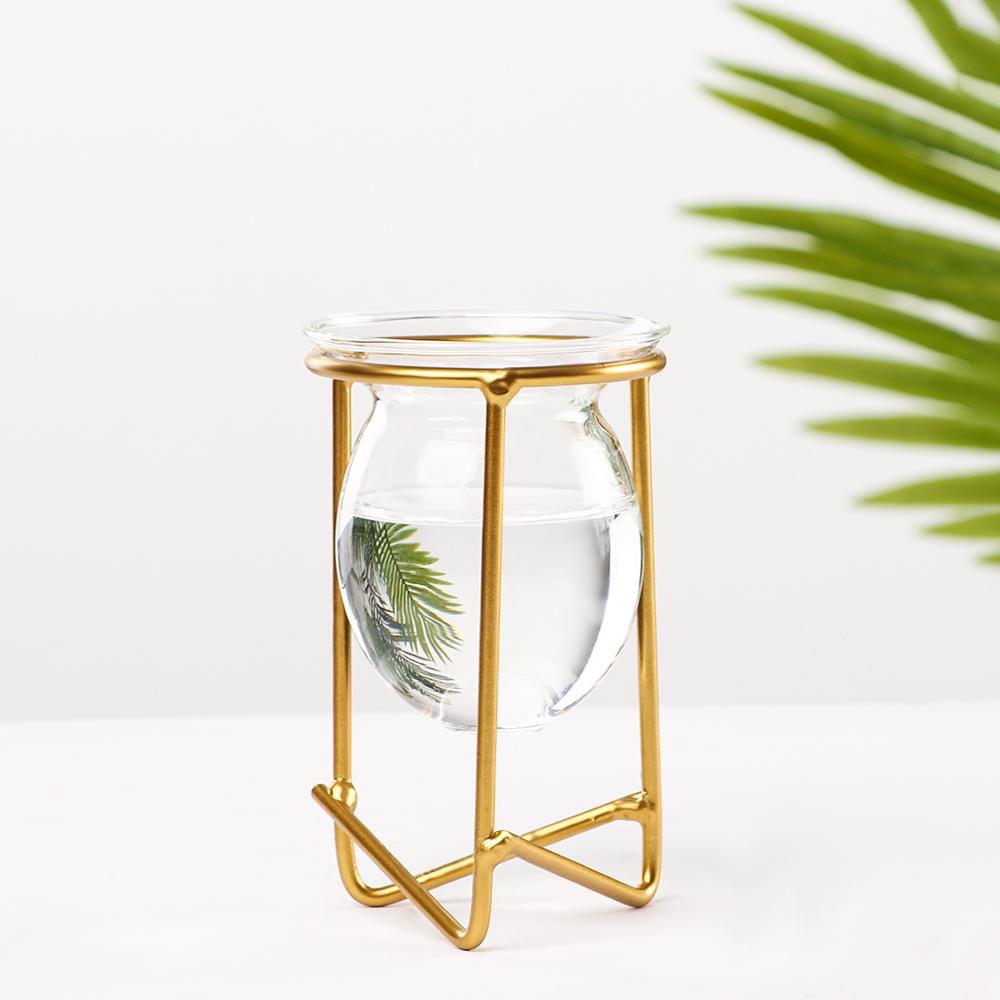 Ornament Plants Frame Hydroponic Vase Terrarium Metal Holder Glass Planter Iron Geometric Pattern