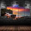 Beach Red Sky Sunset Scene 5 Piece Five Panel Canvas Print Modern Wall Art Poster Home Decor Gift For Him For Her