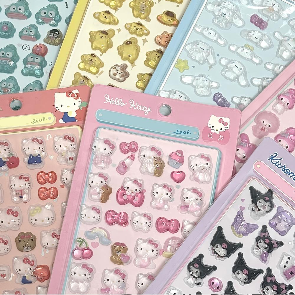 Милые Sanrio Kuromi My Melody Cinnamoroll 3D Рельефные Наклейки Кавайный Мультяшный Хрустальный Декор Наклейка DIY Ноутбук Телефон Игрушка Подарок