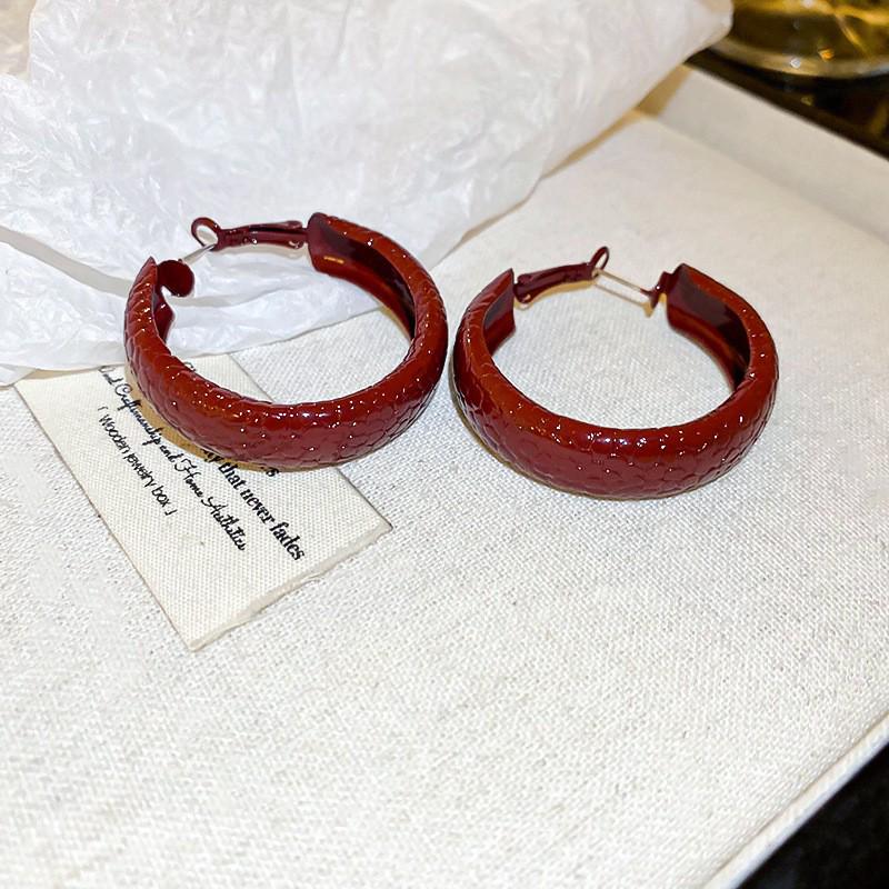 Серебряная Игла Анкара Красные Геометрические Большие Серьги-Кольца для Женщин - Высококлассный Ретро Стиль
