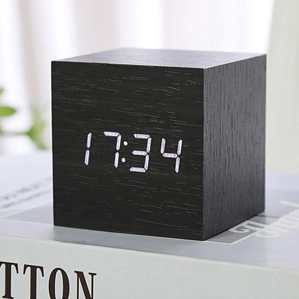 Wood Digital LED Alarm Clock Retro Desk Clock Art Ornaments Glow Clock School