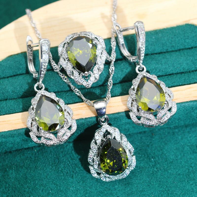 Water Drop Jewelry Europe and The United States Hot Anti-allergy Zircon Necklace Earring Jewelry Set