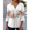 Женские модные повседневные летние весенние блузки и рубашки с цветочным узором и рукавами 3/4 с v-образным вырезом