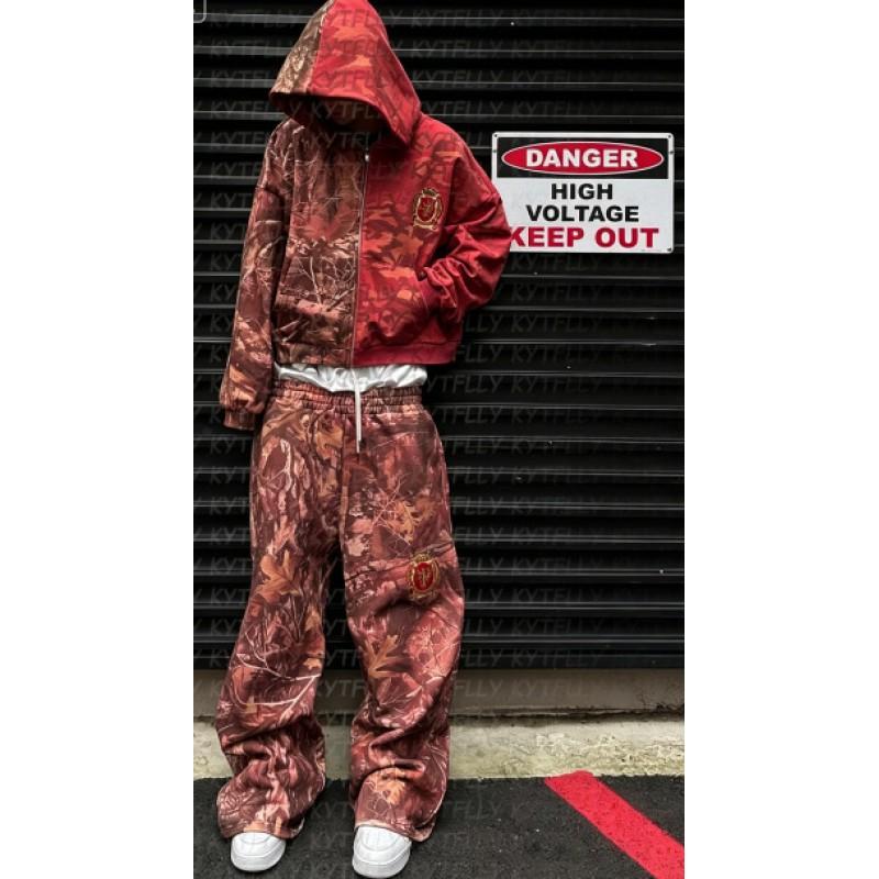 Свободный комплект худи и брюк в стиле Y2K Streetwear с контрастным камуфляжным принтом для подростков