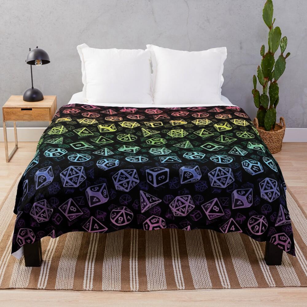 D20 Dice Set Pattern (Rainbow) Throw Blanket