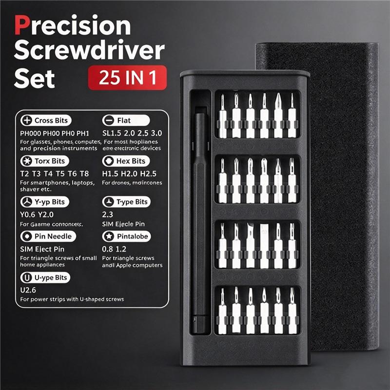25 in 1 Precision Screwdriver Set Magnetic Bit Repair Tool Kit for Phone Laptop Electronics Household DIY Maintenance