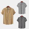 Men's Summer Loose Striped Short Sleeve Casual Shirt Teenager Buttoned Lapel Tops