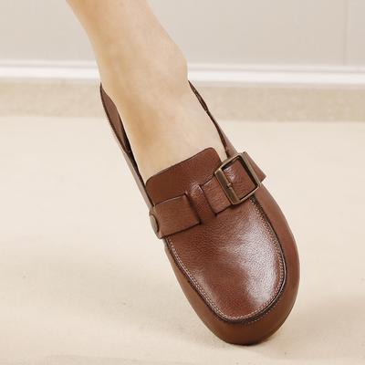 GKTINOO Ретро Натуральная Кожа Мягкая Подошва Обувь 2025 Весна Новые Лоферы Круглый Носок Универсальные Слипоны Женские Балетки