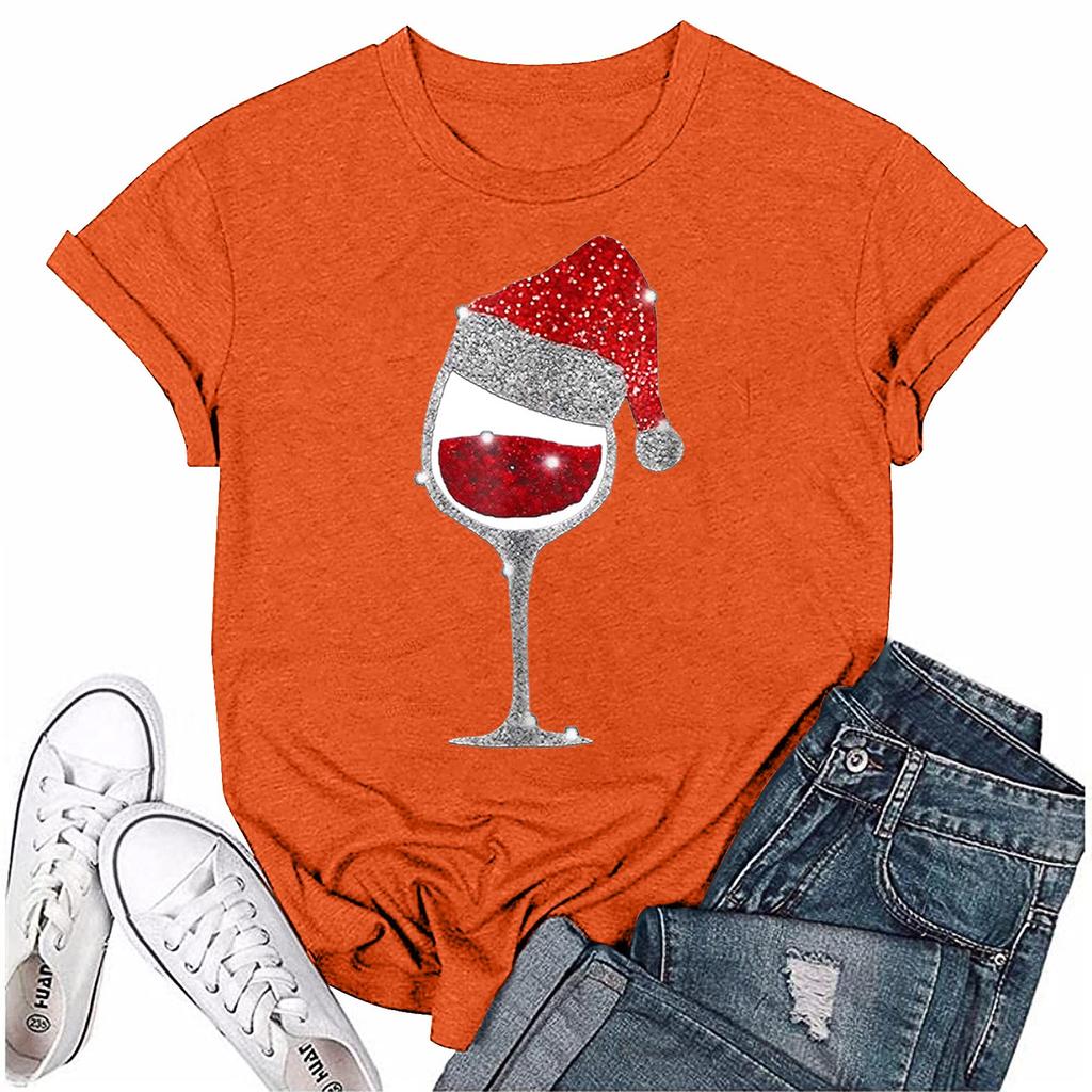 Женский повседневный рождественский принт с короткими рукавами и круглым вырезом, свободный пуловер, топ