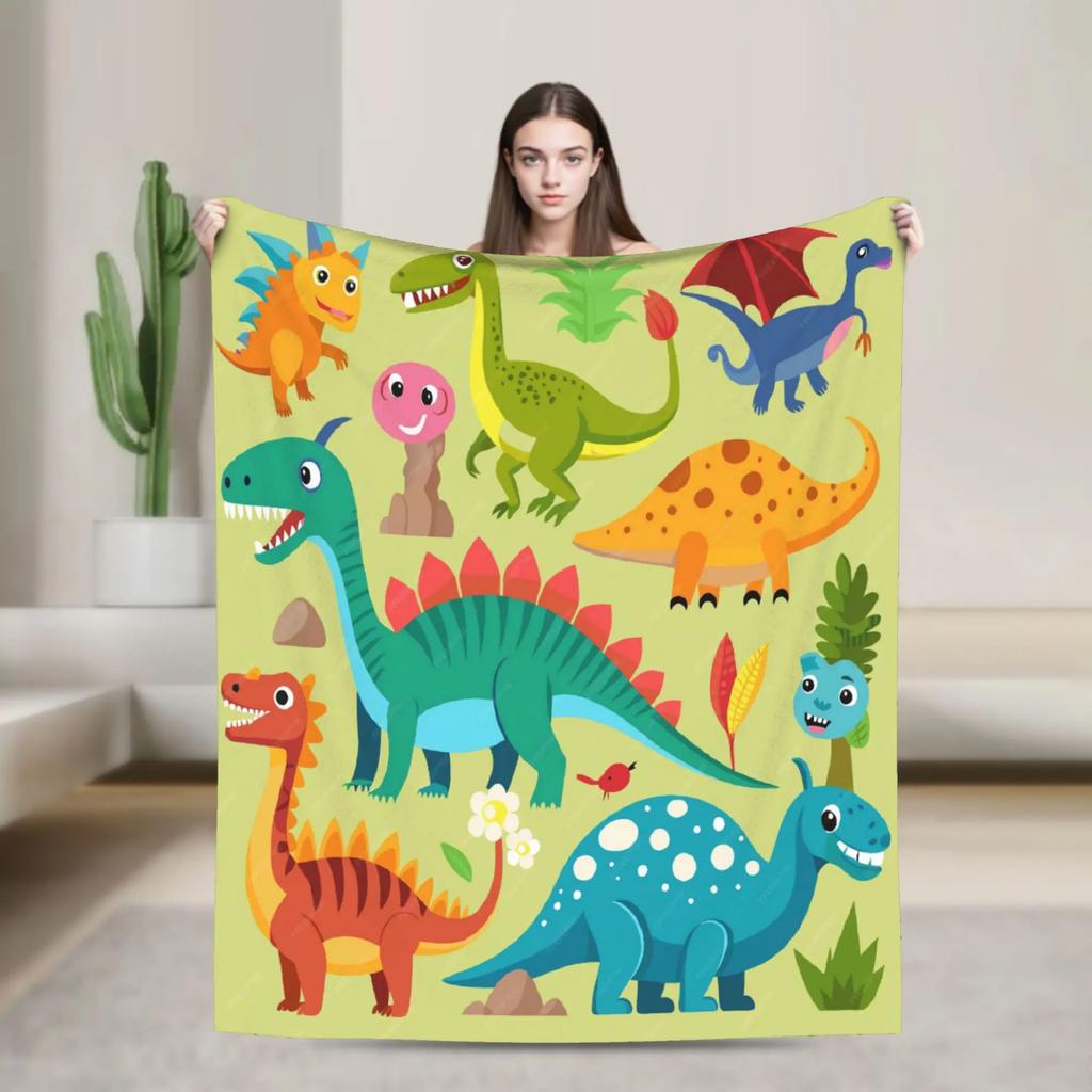 Cartoon Cute Dinosaur Soft Warm Plush Throw Blanket for Kids Boys and Girls Flannel Bedspread for Sofa Bed Outdoor Print Cover