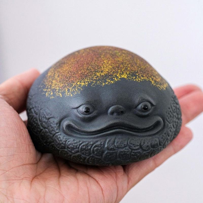 Трехлапая жаба из фиолетовой глины, чайный питомец, украшения, статуэтка животного ручной работы, чайная фигурка, поделки, скульптура, украшение для чайного набора, подарки