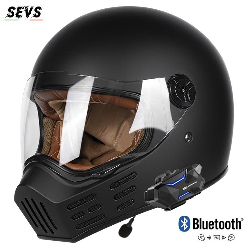 Full Face Motorcycle Helmet With 8-Rider Bluetooth Intercom Retro Pig Nose Design Cruiser Riders Unisex ABS