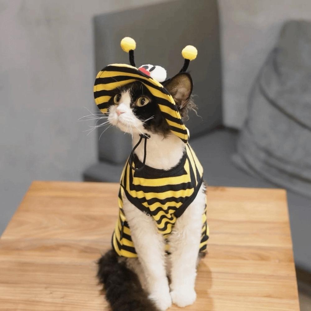 Striped T-Shirt Bee Themed Cat Outfit Set Breathable Cat Anti Shedding Vest Travel