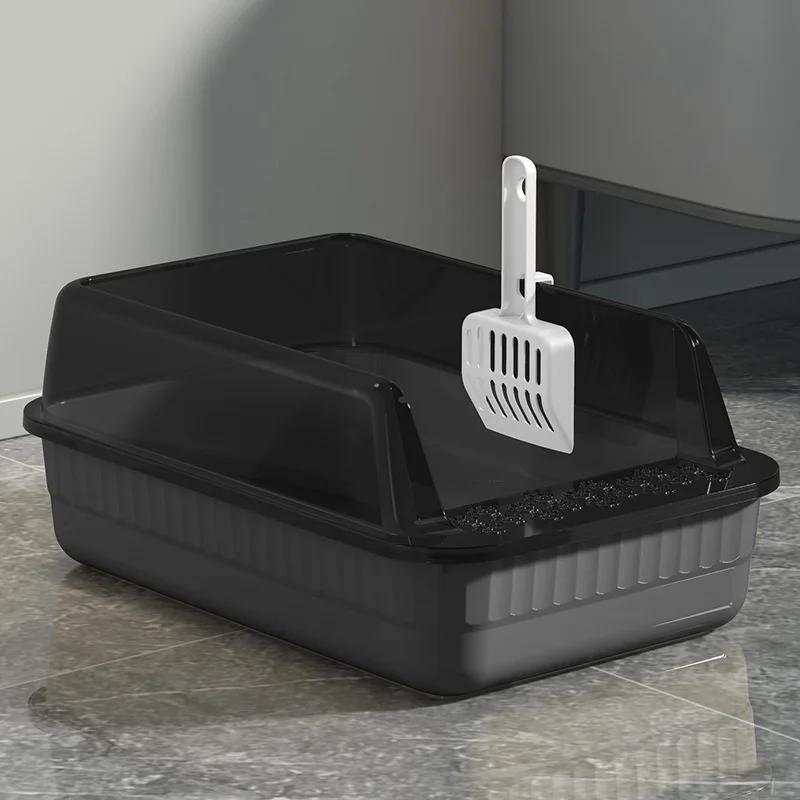 Semi-enclosed Cat Litter Box Large Capacity Cat Bedpans Anti-Spill & Sand-Leakage Pet Toilet Plastic Cat Sandbox Sanitary Tray
