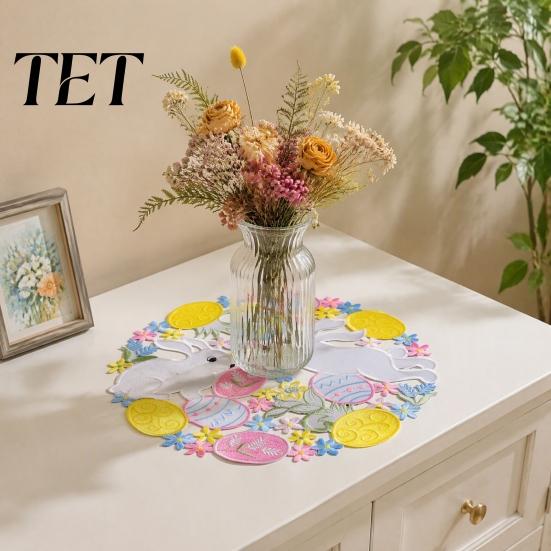 Photo Props for Food Styling Easter Rabbit Egg Placemat, Polyester Fiber Decorative Table Mat, Non Mats Dining Slip Hollow Tableware Mat Home Kitchen
